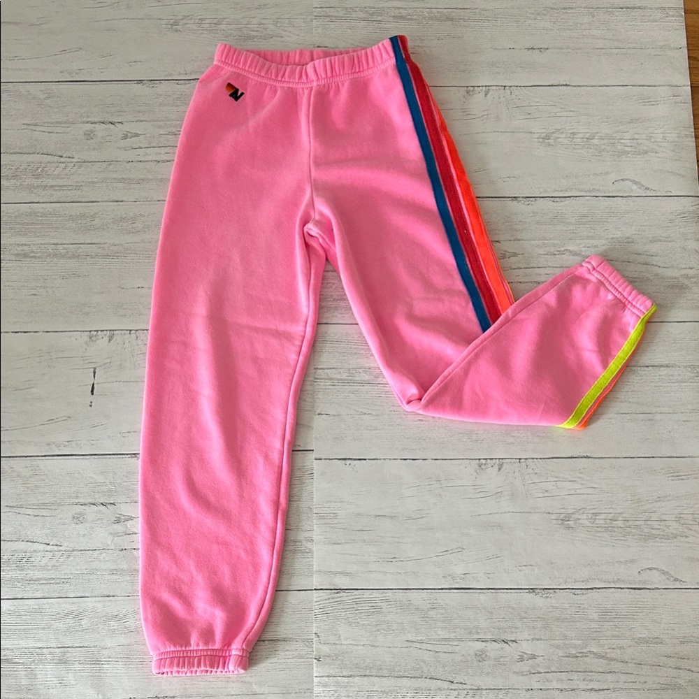 Aviator Nation Pink Sweatpants with Multicolor Stripes